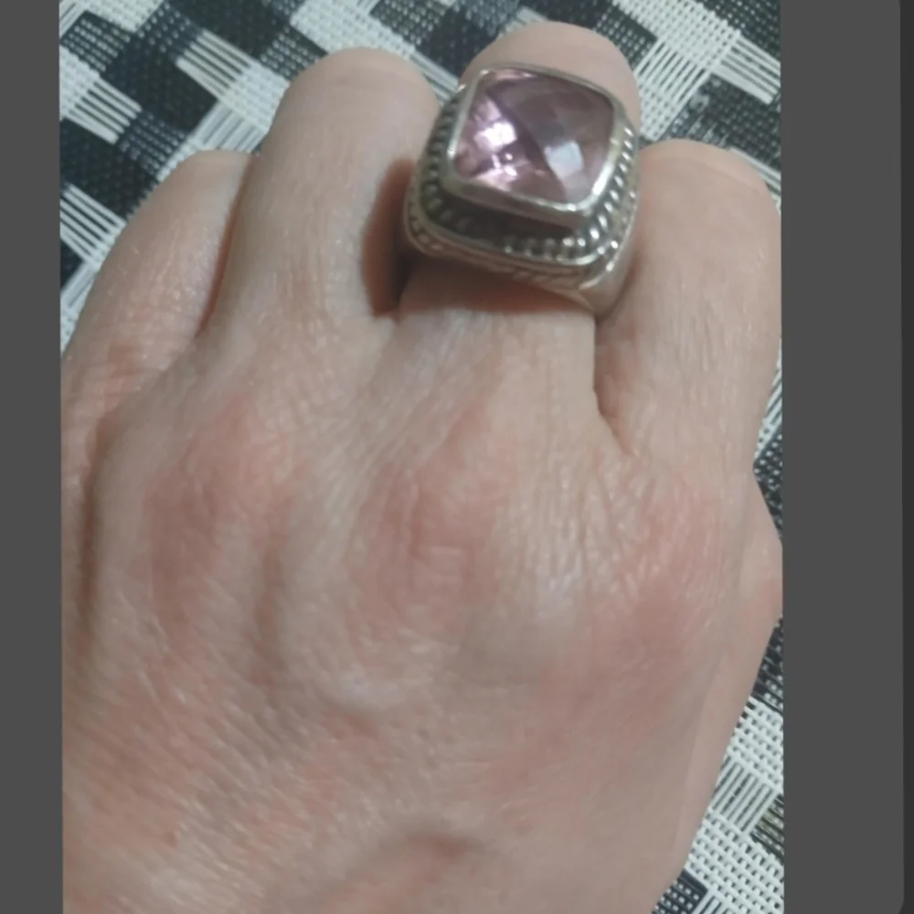 Elegant 1970s Vintage 925 Amethyst Gemstone Ring Size 7.5/8 Women's - Picture 4 of 4